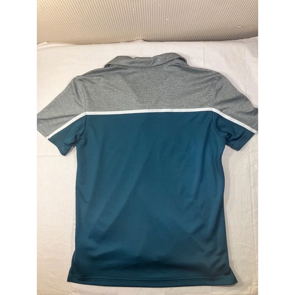 Adidas Mens Golf Polo Shirt Teal Blue Gray Colorblock Short Sleeve Size M HA6387